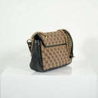 Gucci Brown Marmont Black Leather Canvas GG Bag