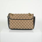 Gucci Brown Marmont Black Leather Canvas GG Bag