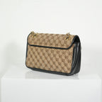 Gucci Brown Marmont Black Leather Canvas GG Bag