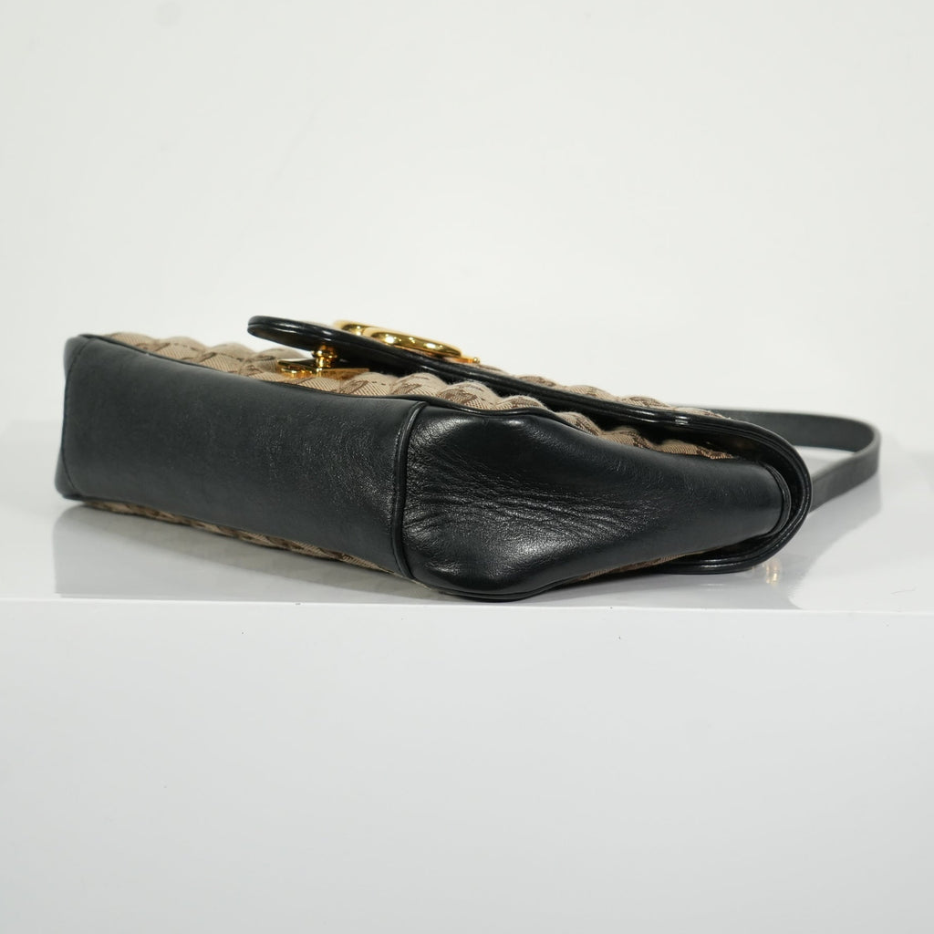 Gucci Brown Marmont Black Leather Canvas GG Bag