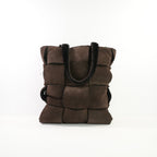 Bottega Veneta Dark Brown Suede Shearling Woven Tote Bag W/ Dust Bag