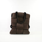 Bottega Veneta Dark Brown Suede Shearling Woven Tote Bag W/ Dust Bag