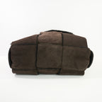 Bottega Veneta Dark Brown Suede Shearling Woven Tote Bag W/ Dust Bag