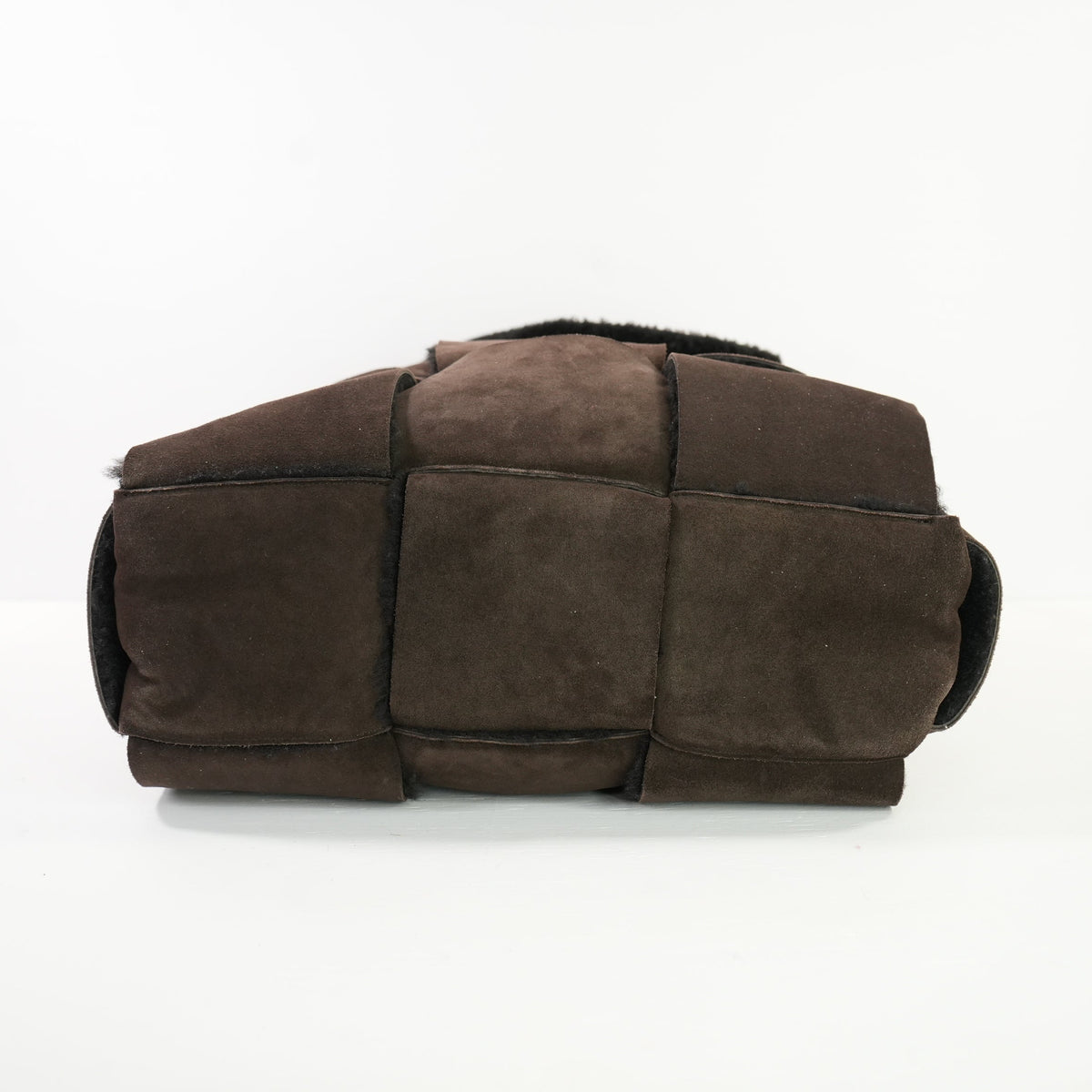 Bottega Veneta Dark Brown Suede Shearling Woven Tote Bag W/ Dust Bag