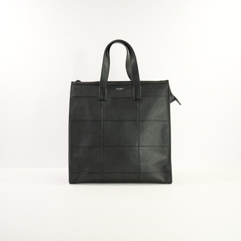 Saint Laurent Black Leather Patchwork Shopping Tote Bag w/ dust bag