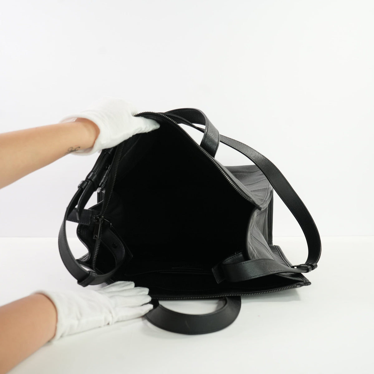 Saint Laurent Black Leather Patchwork Shopping Tote Bag w/ dust bag