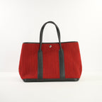 Hermes Red Ribbed Wool Garden Party Voyage W/Black Trim 49 Tote Bag
