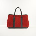 Hermes Red Ribbed Wool Garden Party Voyage W/Black Trim 49 Tote Bag