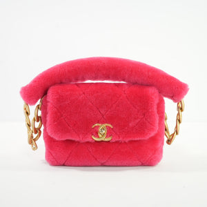 Chanel Hot Pink Shearling Flapbag, Full Set (2020)