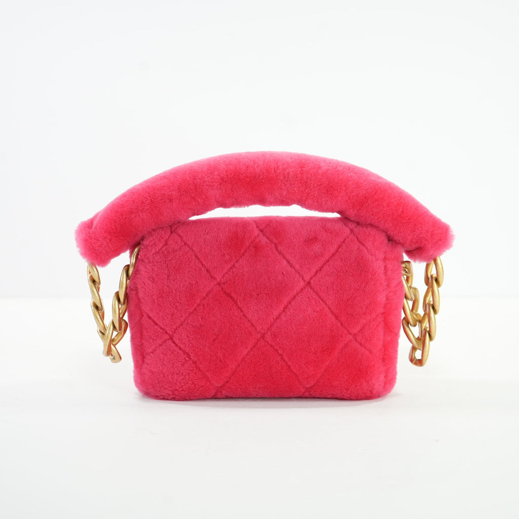 Chanel Hot Pink Shearling Flapbag, Full Set (2020)