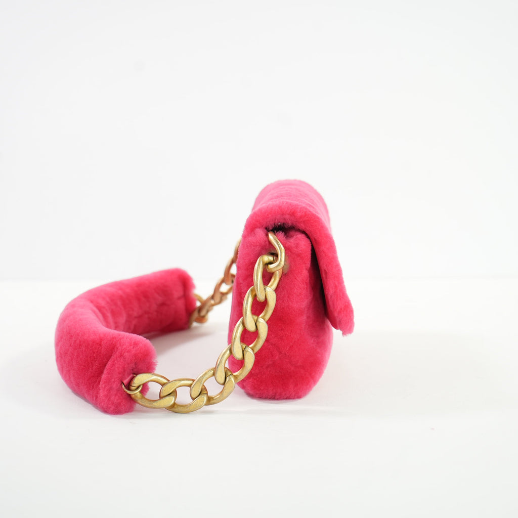 Chanel Hot Pink Shearling Flapbag, Full Set (2020)