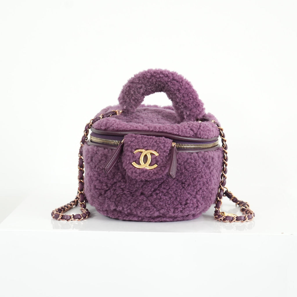 Chanel Small Quilted Shearling Top Handle Vanity Case with Chain