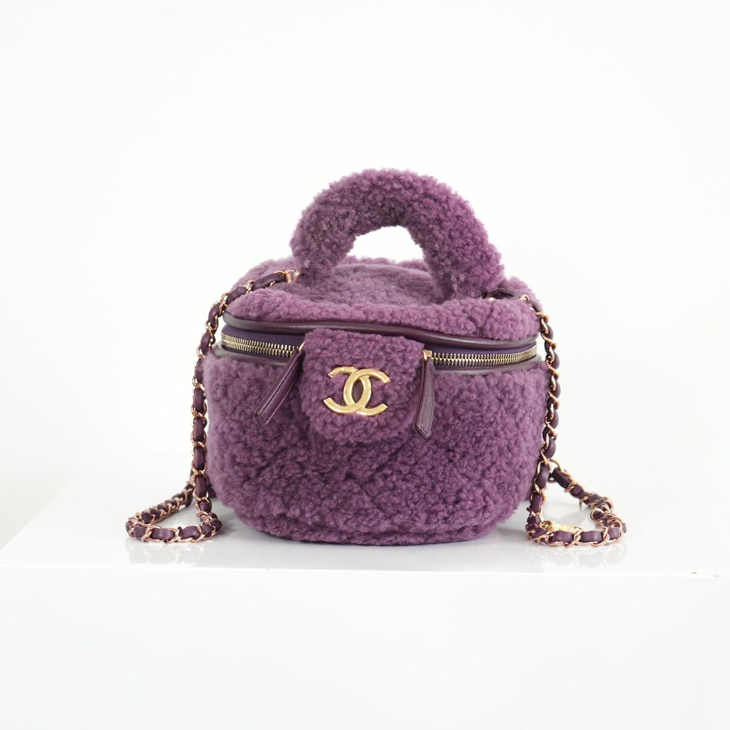 Chanel Small Quilted Shearling Top Handle Vanity Case with Chain