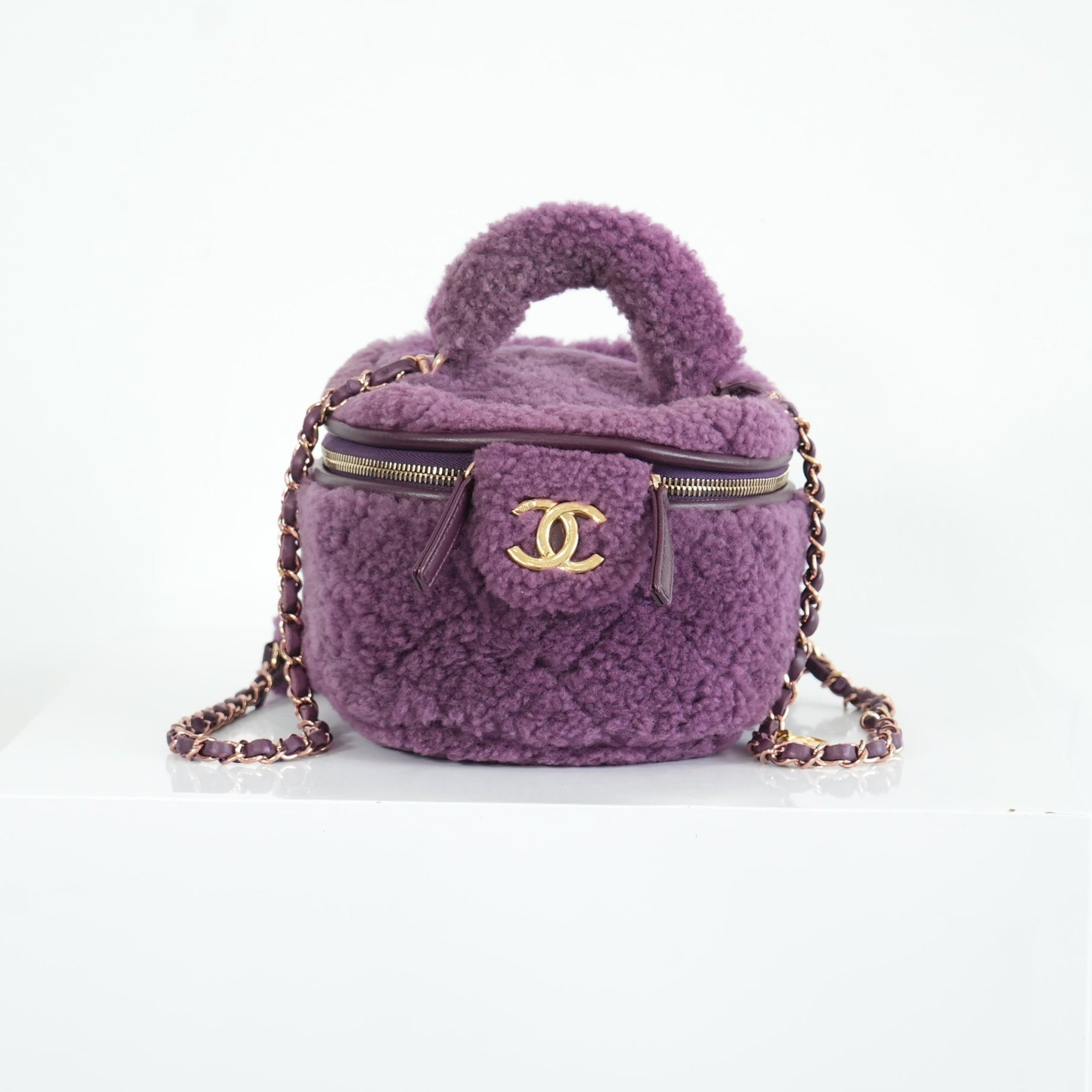 Chanel Small Quilted Shearling Top Handle Vanity Case with Chain