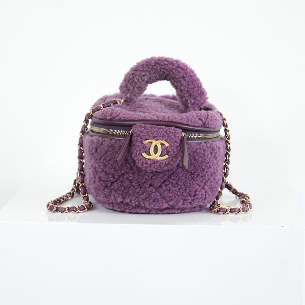 Chanel Small Quilted Shearling Top Handle Vanity Case with Chain
