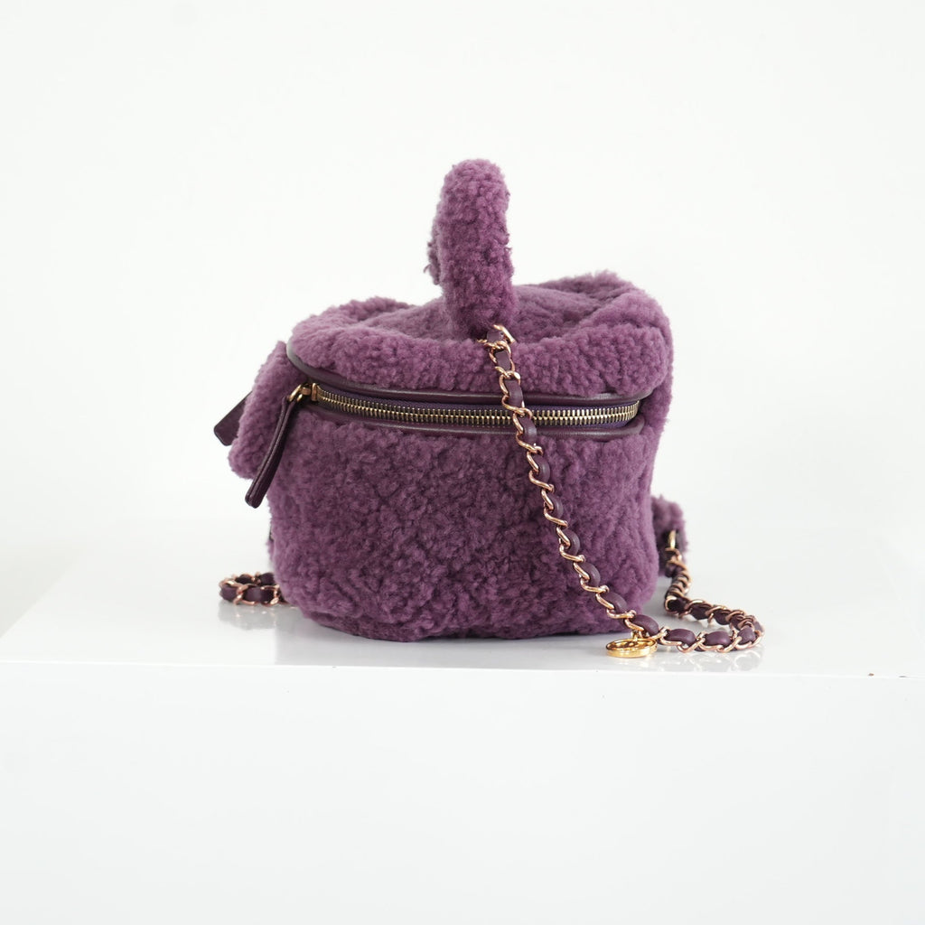 Chanel Small Quilted Shearling Top Handle Vanity Case with Chain
