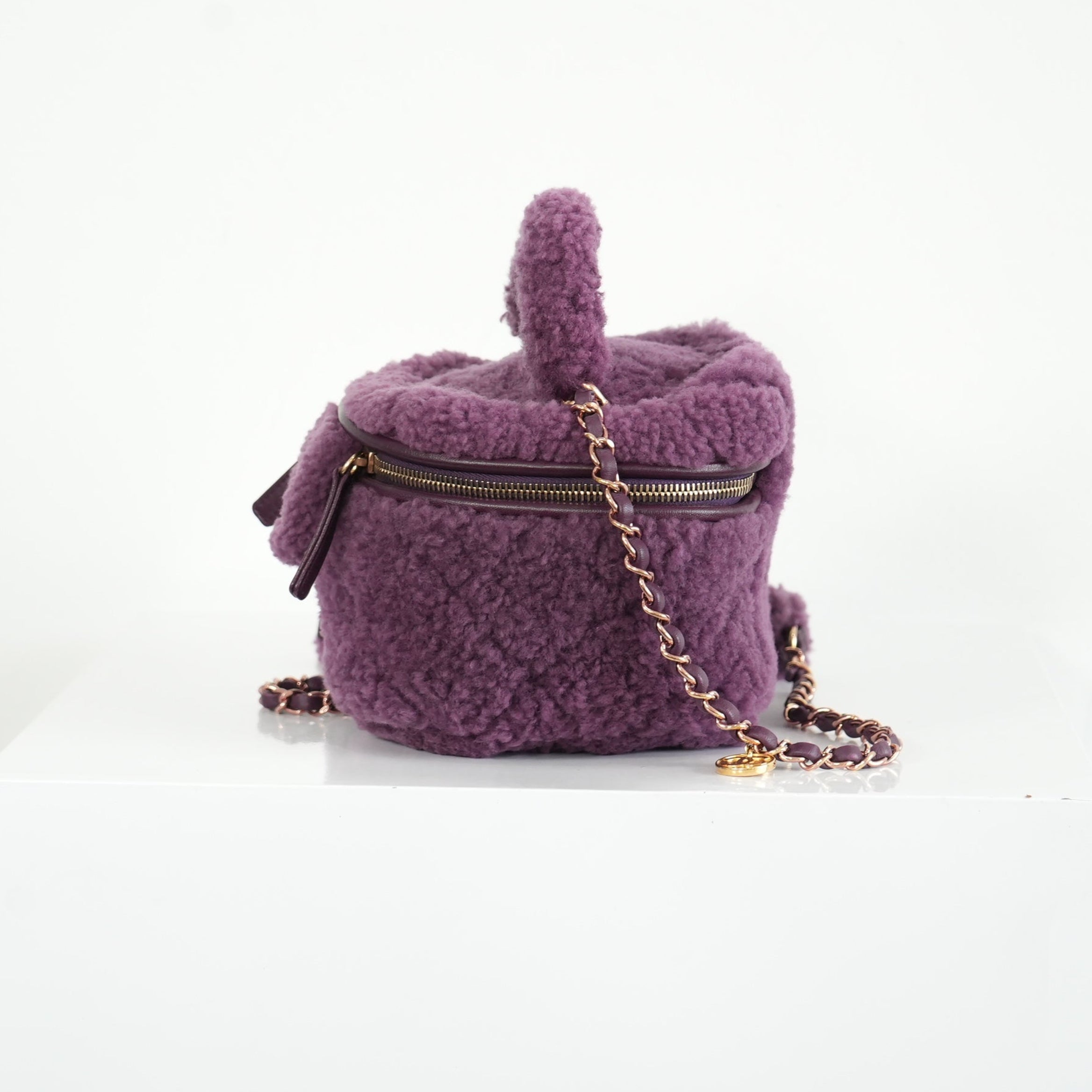 Chanel Small Quilted Shearling Top Handle Vanity Case with Chain