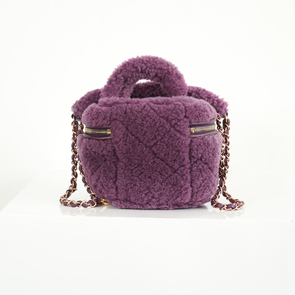 Chanel Small Quilted Shearling Top Handle Vanity Case with Chain