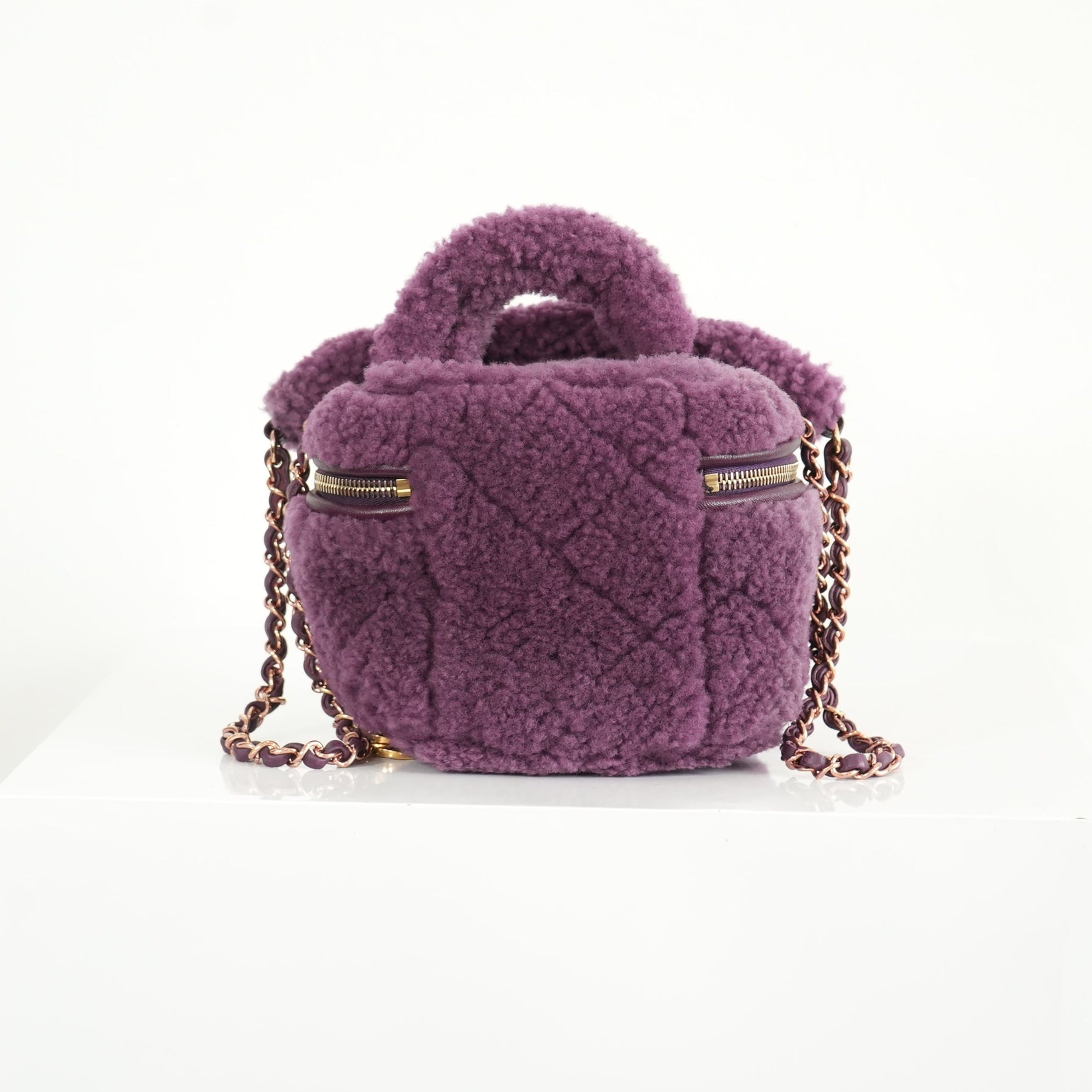 Chanel Small Quilted Shearling Top Handle Vanity Case with Chain