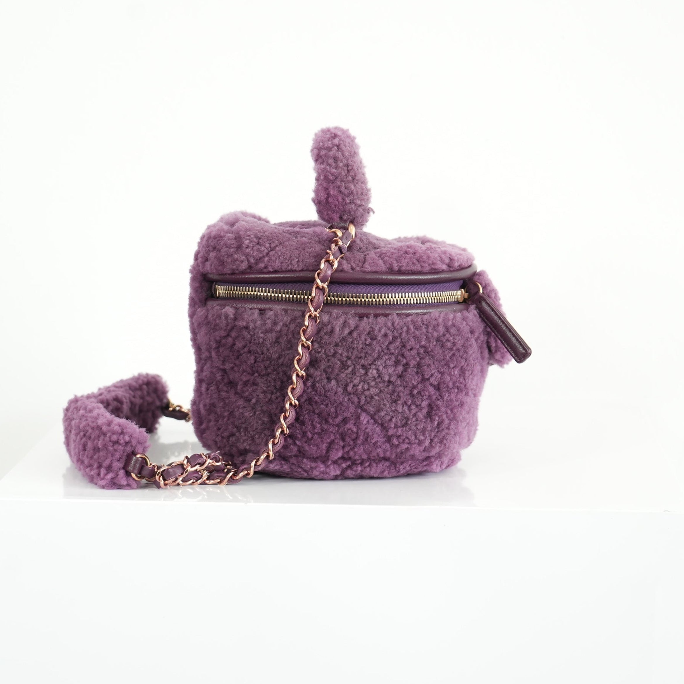 Chanel Small Quilted Shearling Top Handle Vanity Case with Chain
