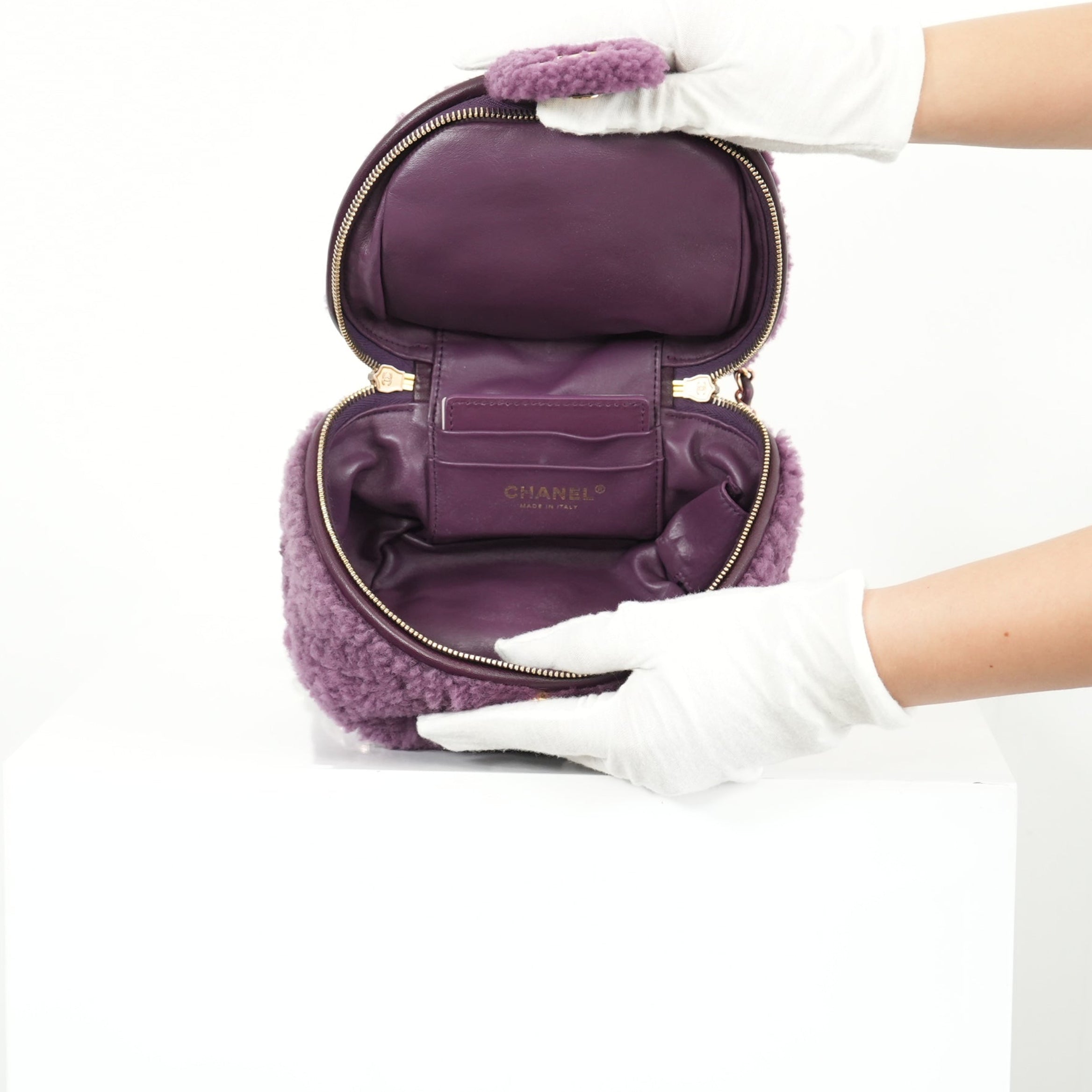 Chanel Small Quilted Shearling Top Handle Vanity Case with Chain