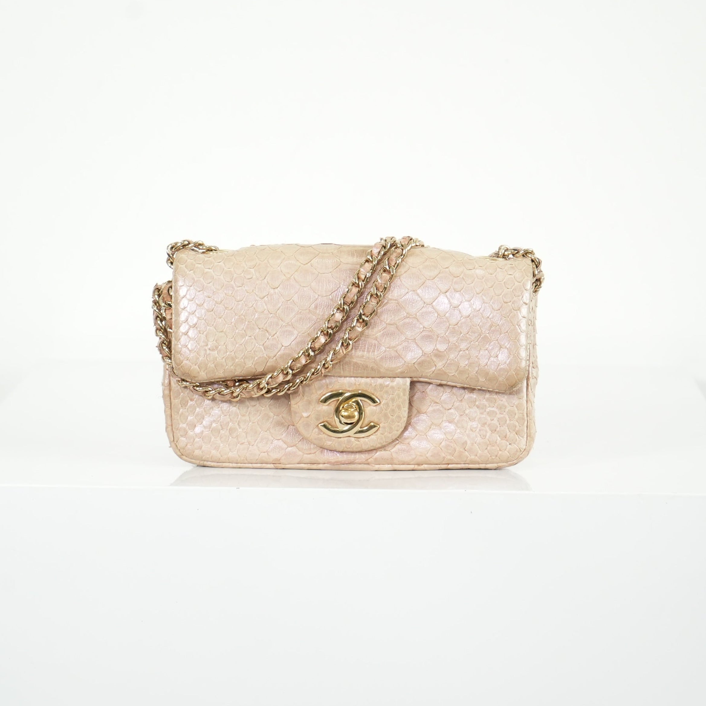 Chanel Metallic Snakeskin Medium Double Flap in Light Beige