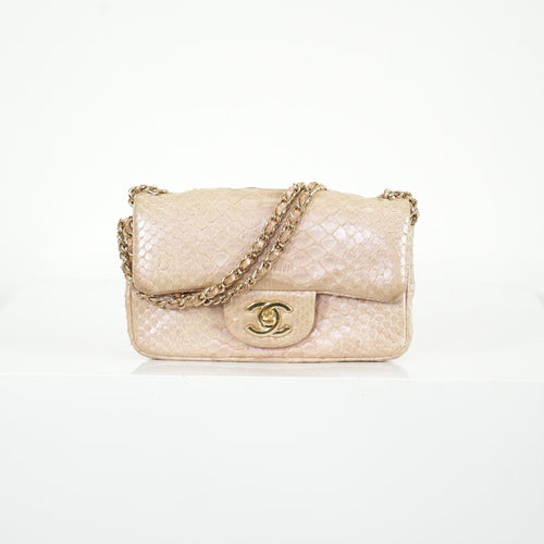 Chanel Metallic Snakeskin Medium Double Flap in Light Beige