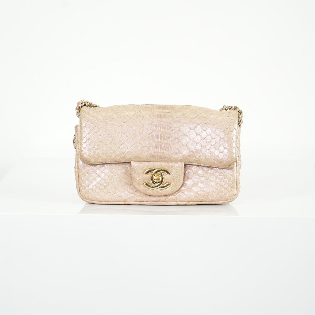 Chanel Metallic Snakeskin Medium Double Flap in Light Beige