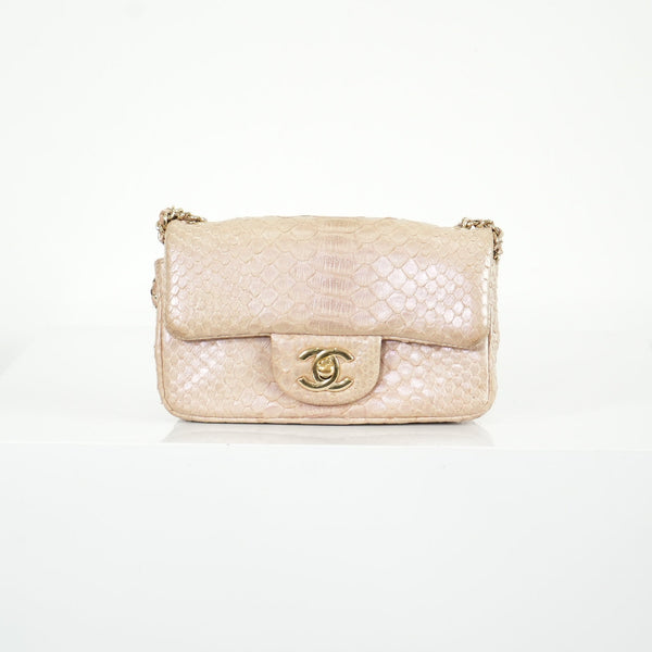 Chanel Metallic Snakeskin Medium Double Flap in Light Beige