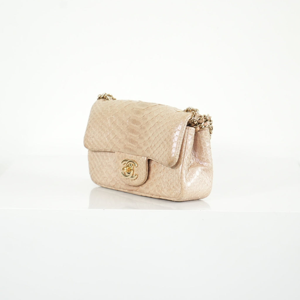 Chanel Metallic Snakeskin Medium Double Flap in Light Beige