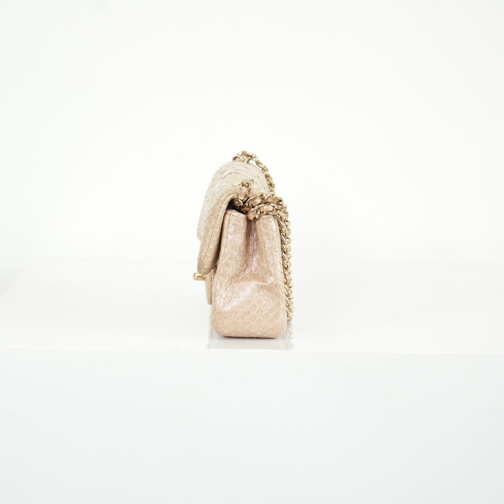 Chanel Metallic Snakeskin Medium Double Flap in Light Beige