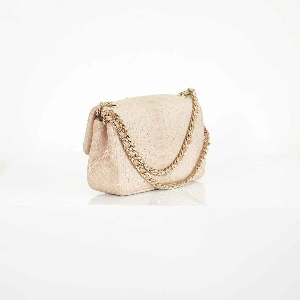 Chanel Metallic Snakeskin Medium Double Flap in Light Beige