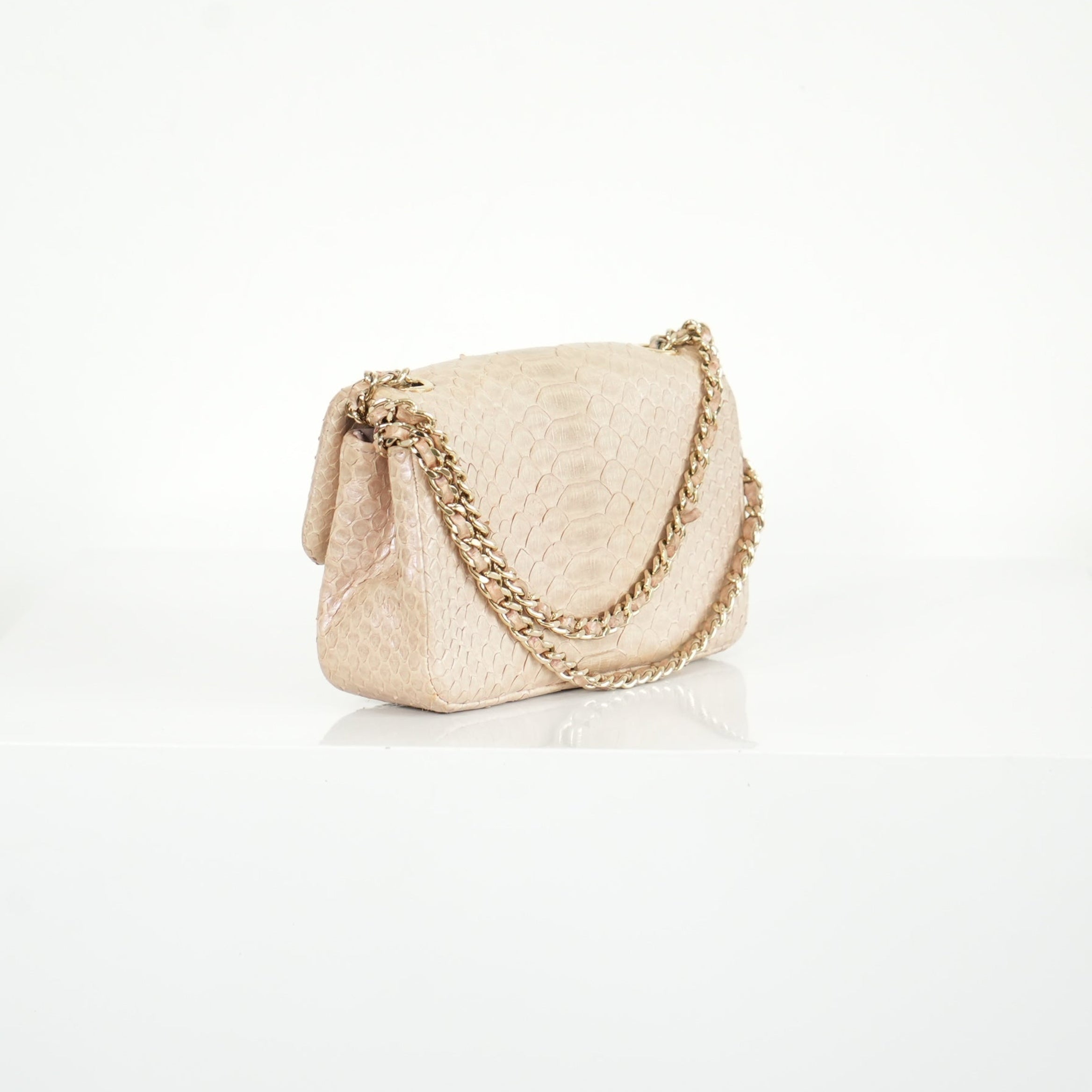 Chanel Metallic Snakeskin Medium Double Flap in Light Beige