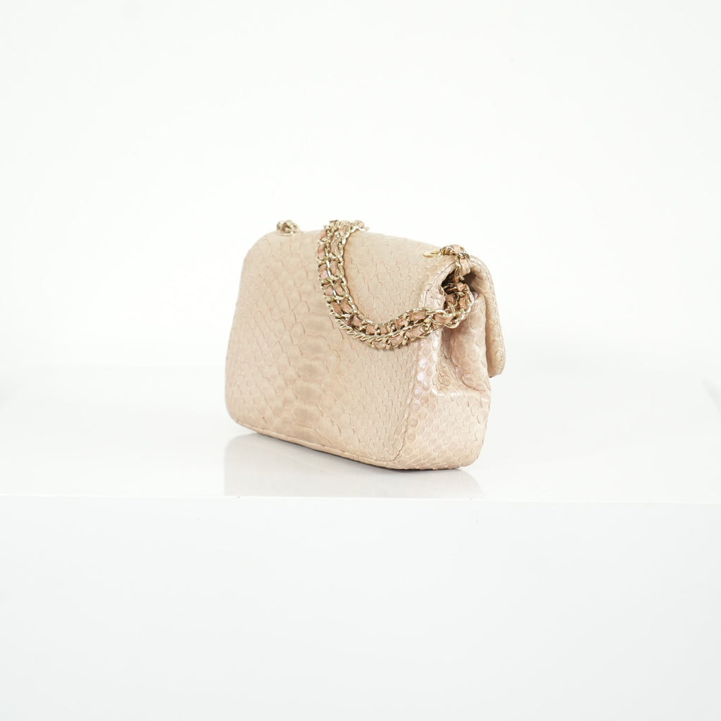 Chanel Metallic Snakeskin Medium Double Flap in Light Beige