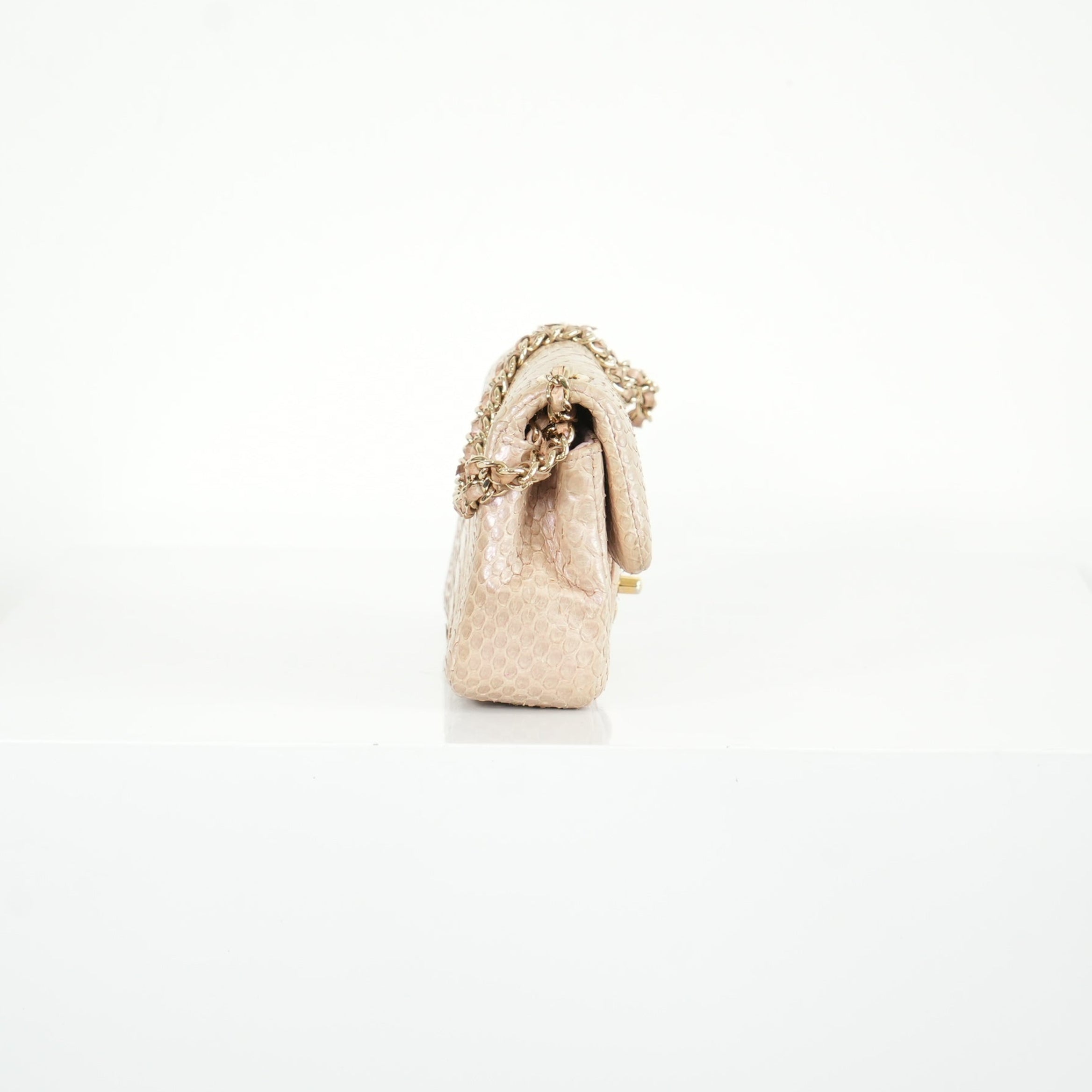 Chanel Metallic Snakeskin Medium Double Flap in Light Beige