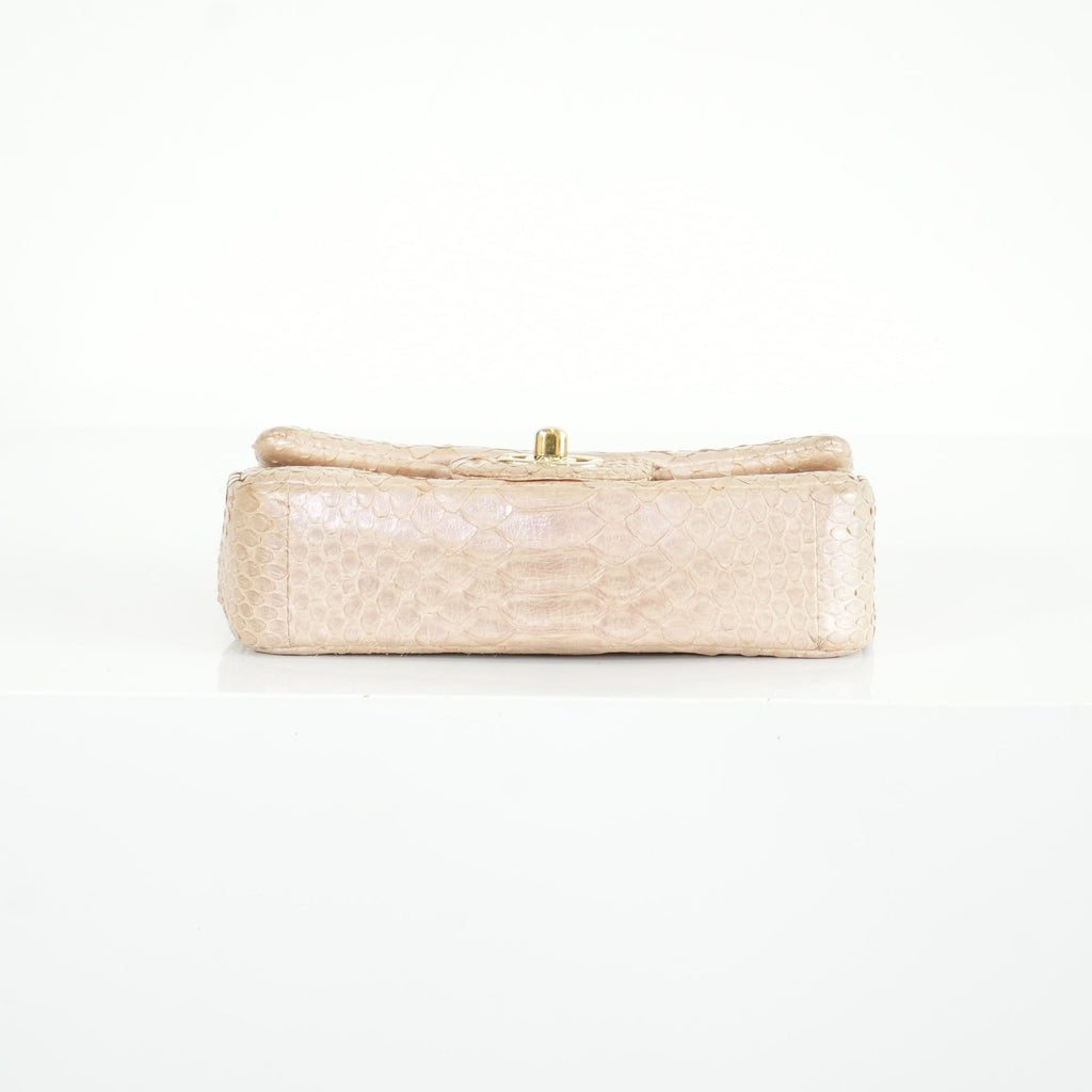 Chanel Metallic Snakeskin Medium Double Flap in Light Beige
