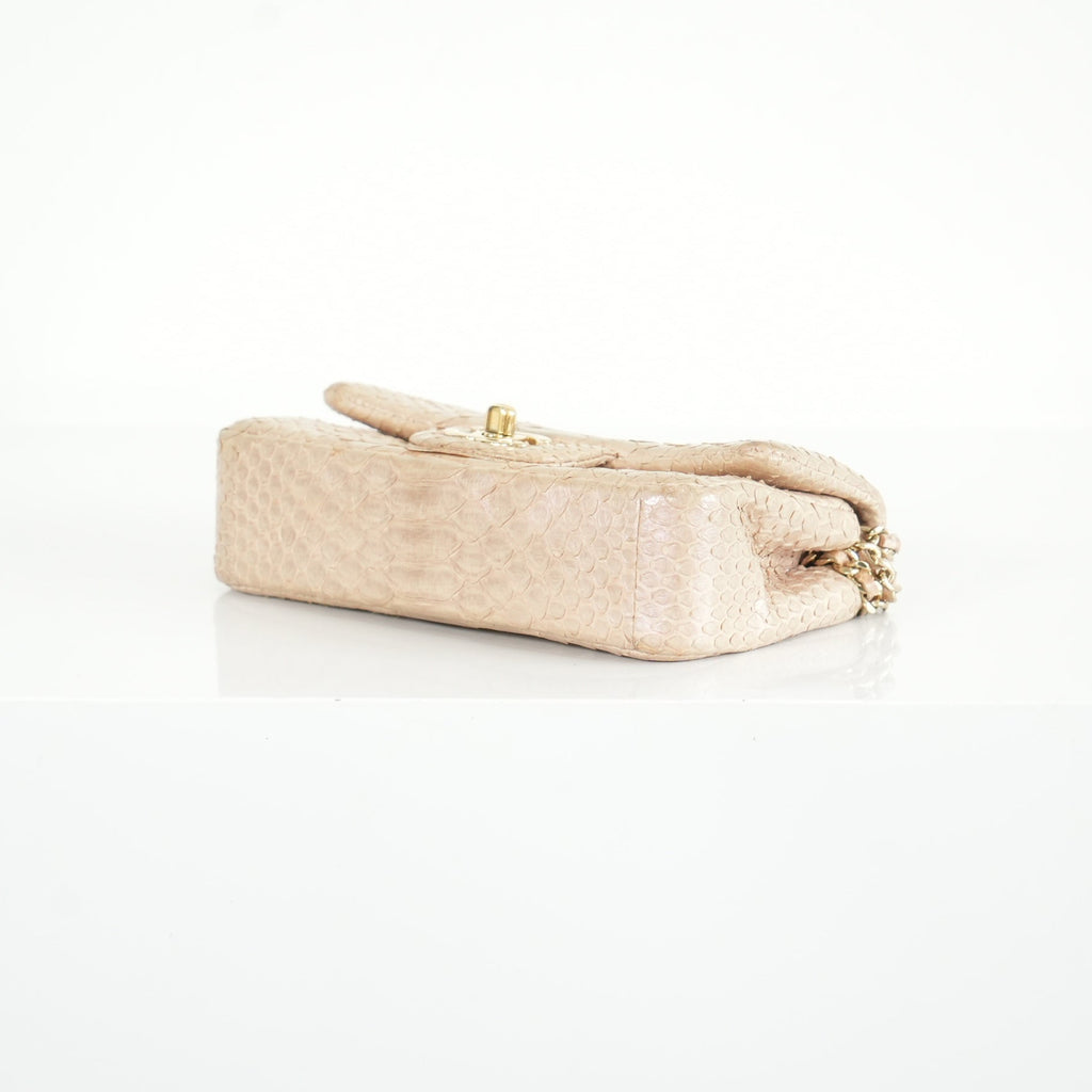 Chanel Metallic Snakeskin Medium Double Flap in Light Beige