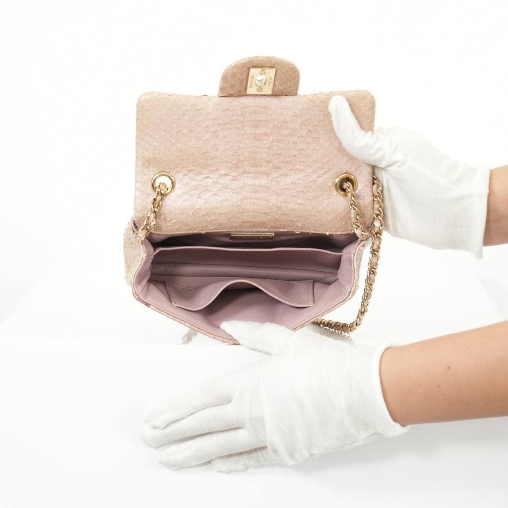 Chanel Metallic Snakeskin Medium Double Flap in Light Beige