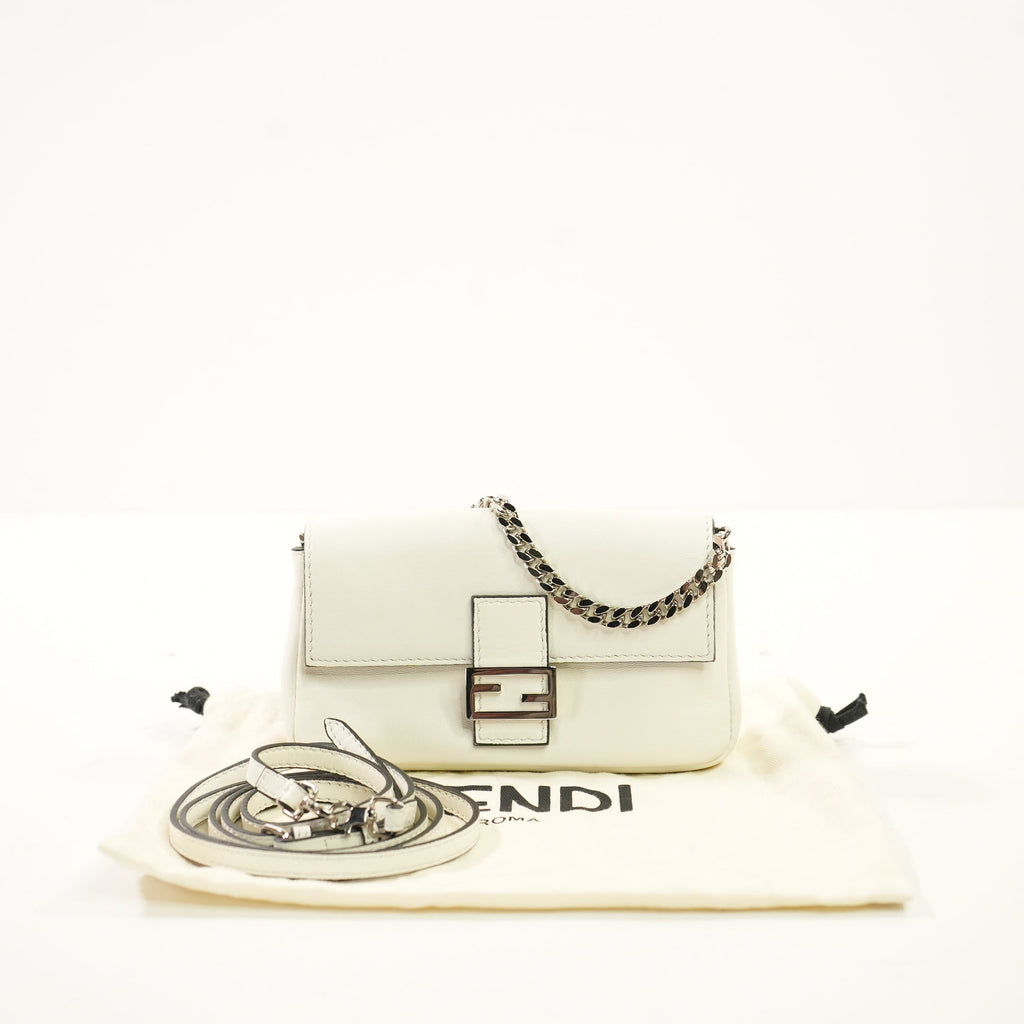 Fendi Micro White Baguette W/Dustbag