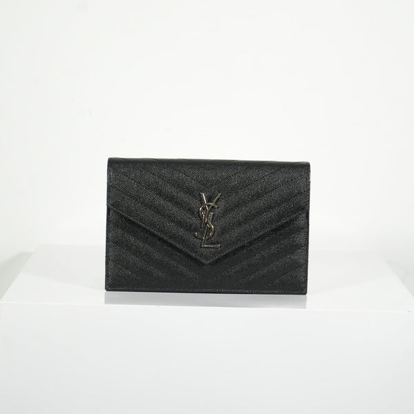 Saint Laurent Black Cassandre Envelope Wallet On Chain
