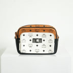 MCM Klassik Visetos Mix Small Crossbody in White and Brown