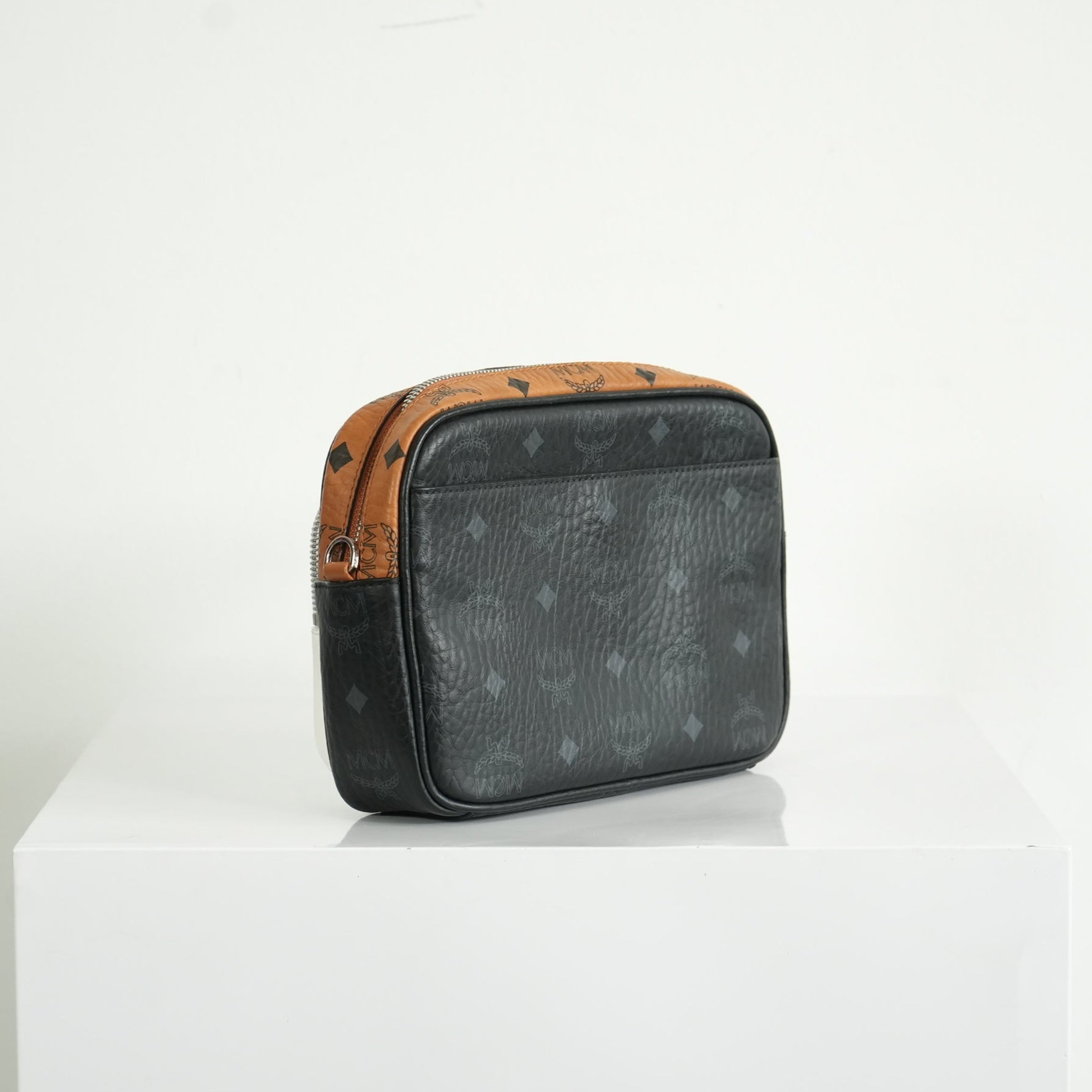 MCM Klassik Visetos Mix Small Crossbody in White and Brown