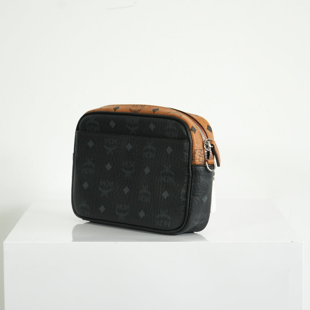 MCM Klassik Visetos Mix Small Crossbody in White and Brown