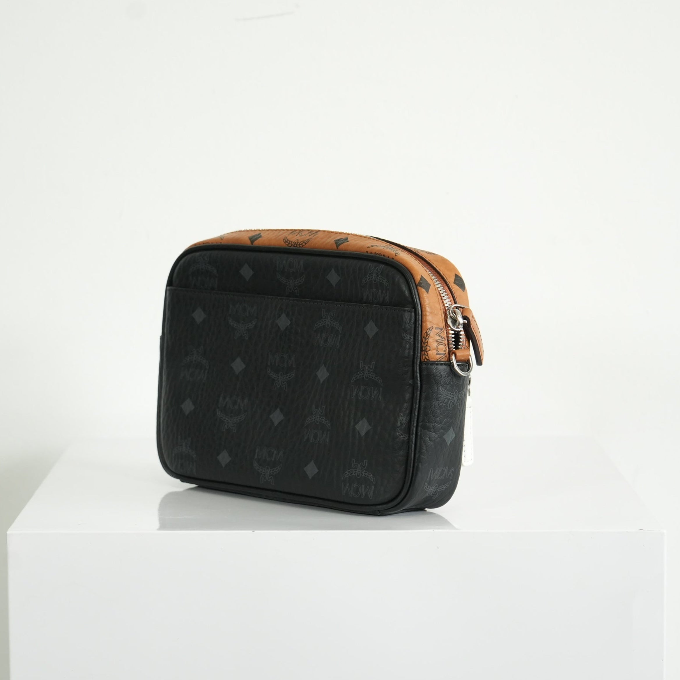 MCM Klassik Visetos Mix Small Crossbody in White and Brown