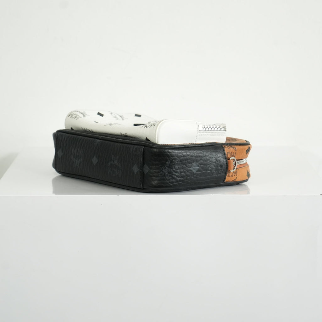 MCM Klassik Visetos Mix Small Crossbody in White and Brown