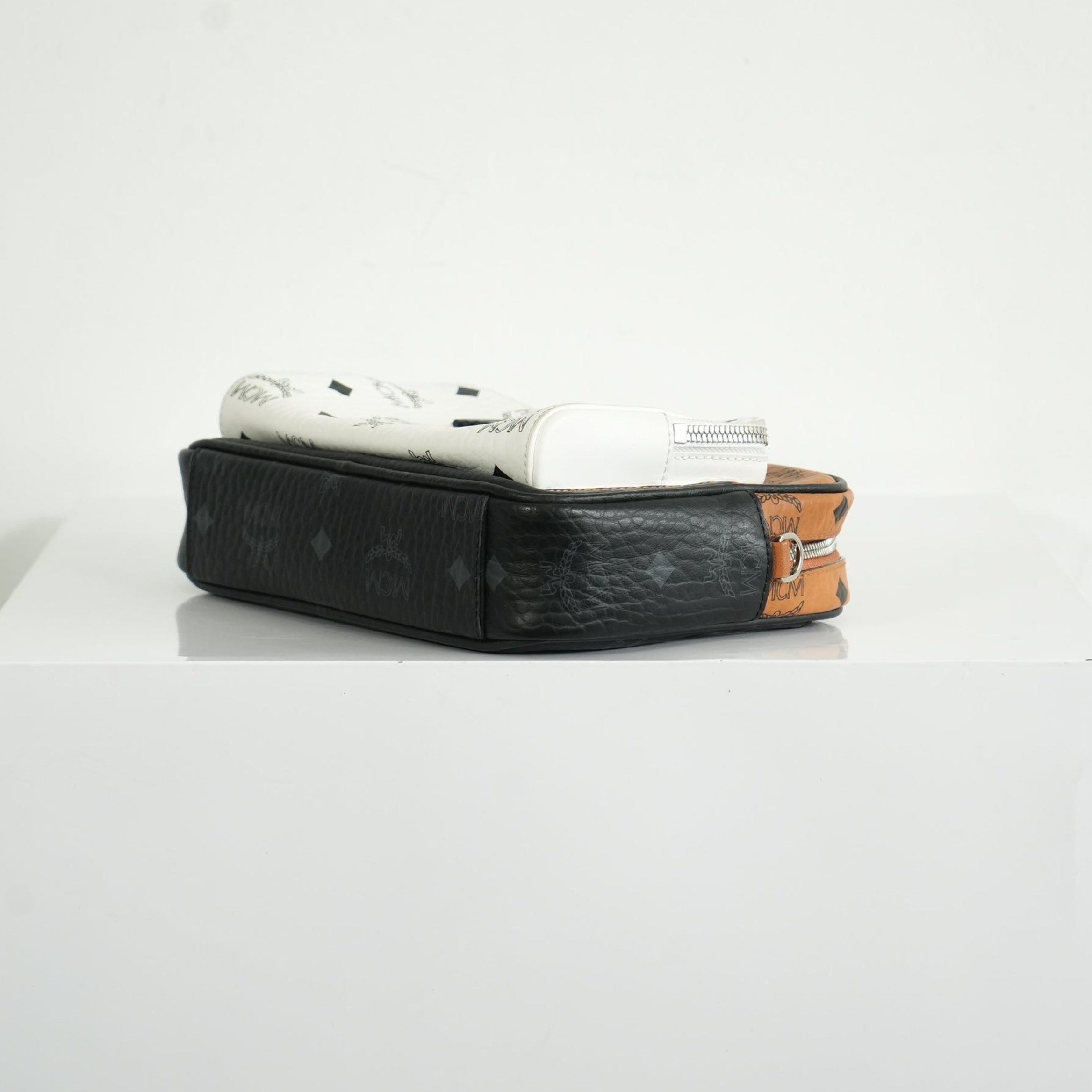 MCM Klassik Visetos Mix Small Crossbody in White and Brown