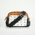 MCM Klassik Visetos Mix Small Crossbody in White and Brown