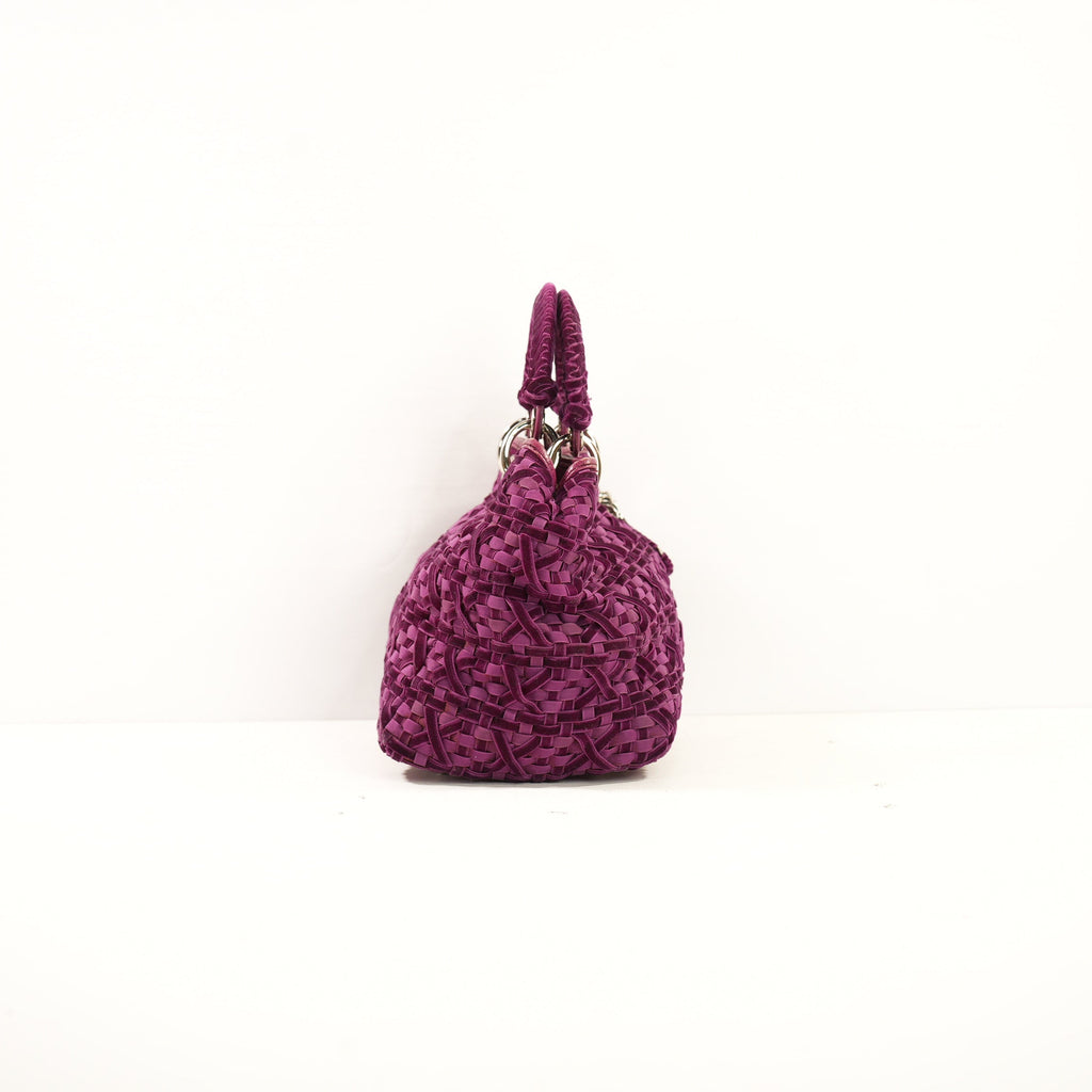 Lady Dior Woven Purple Velvet Handbag W/Dustbag