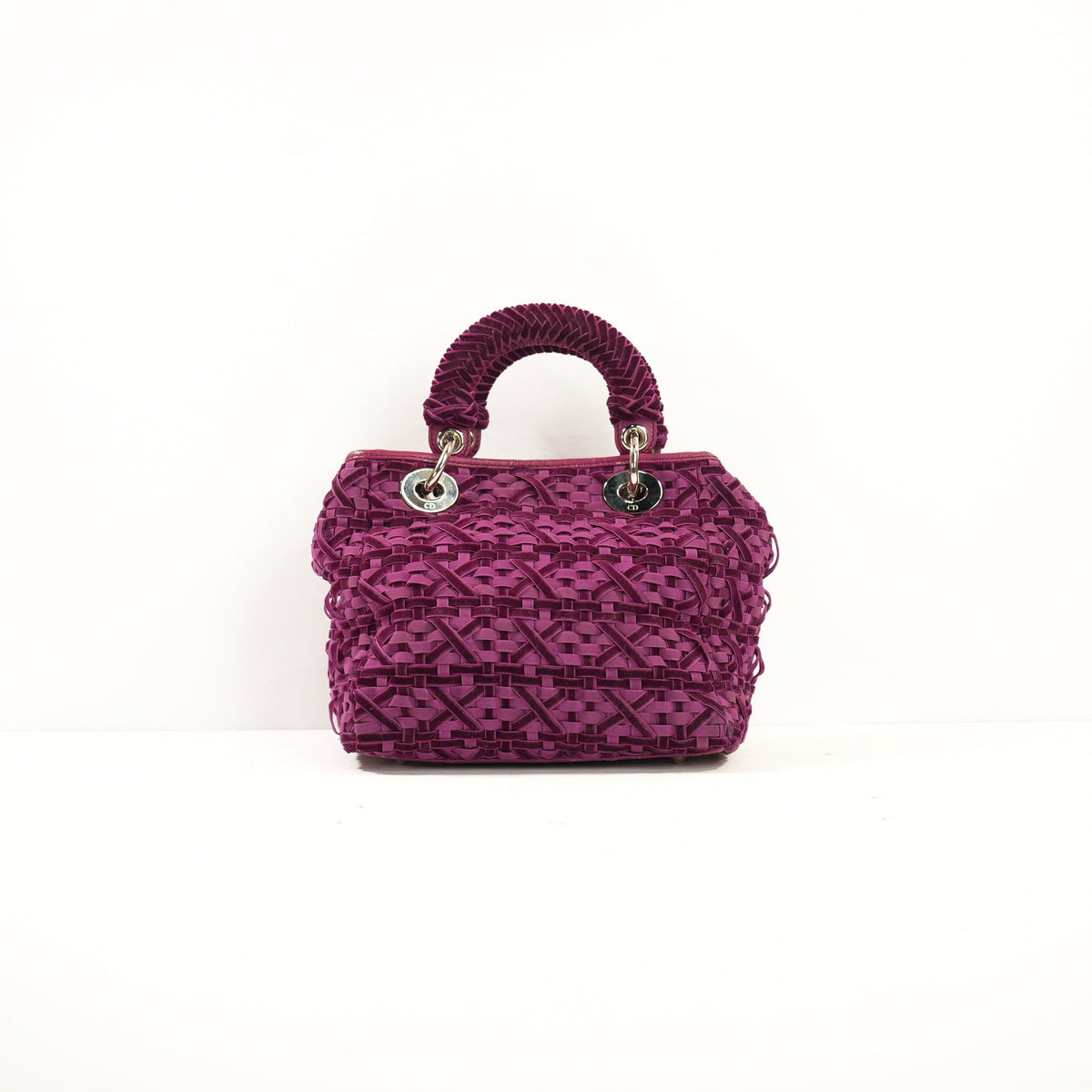 Lady Dior Woven Purple Velvet Handbag W/Dustbag