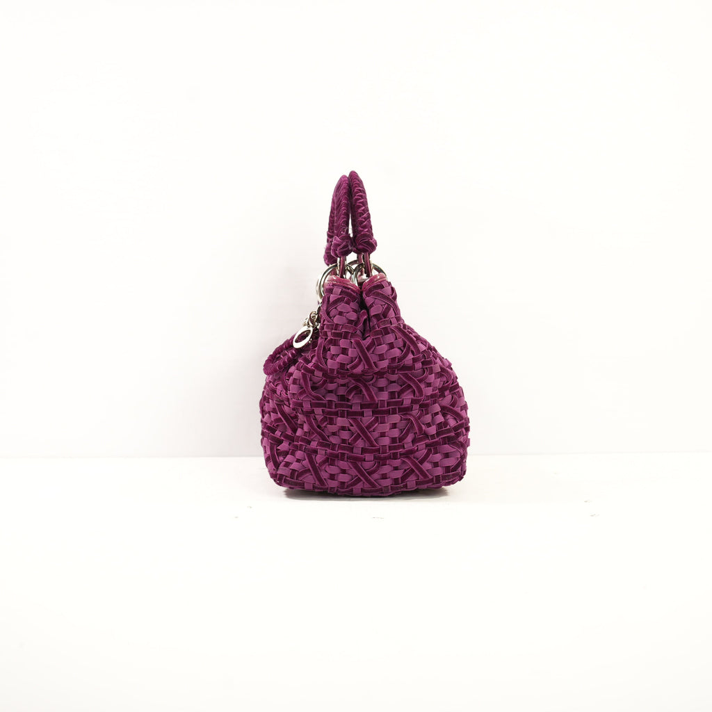 Lady Dior Woven Purple Velvet Handbag W/Dustbag